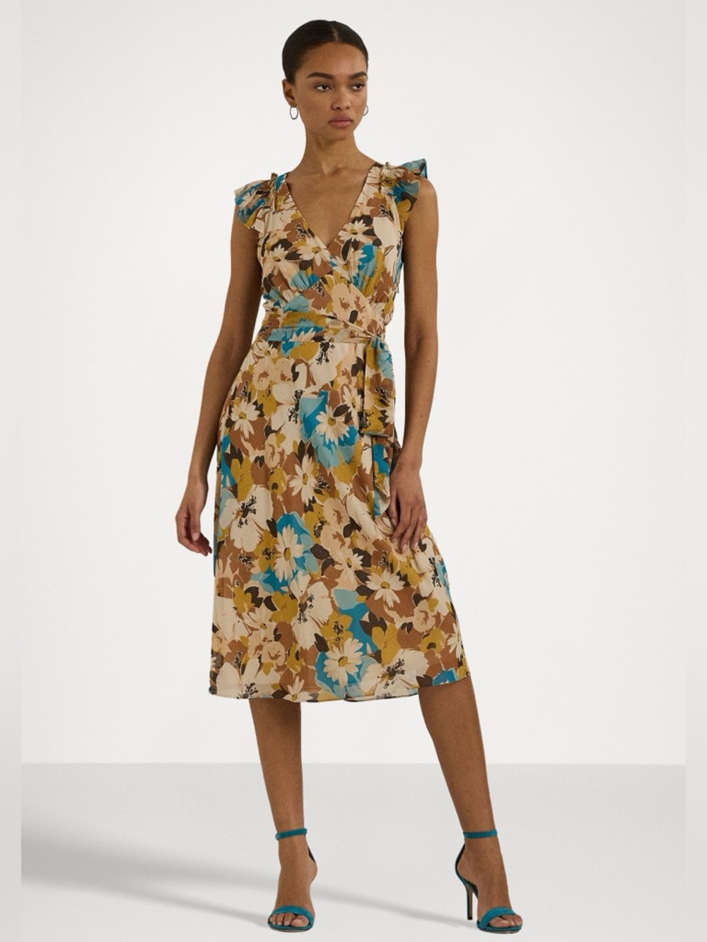 Lauren Ralph Lauren Floral Belted Crinkle Georgette Dress Size 2 Nwt